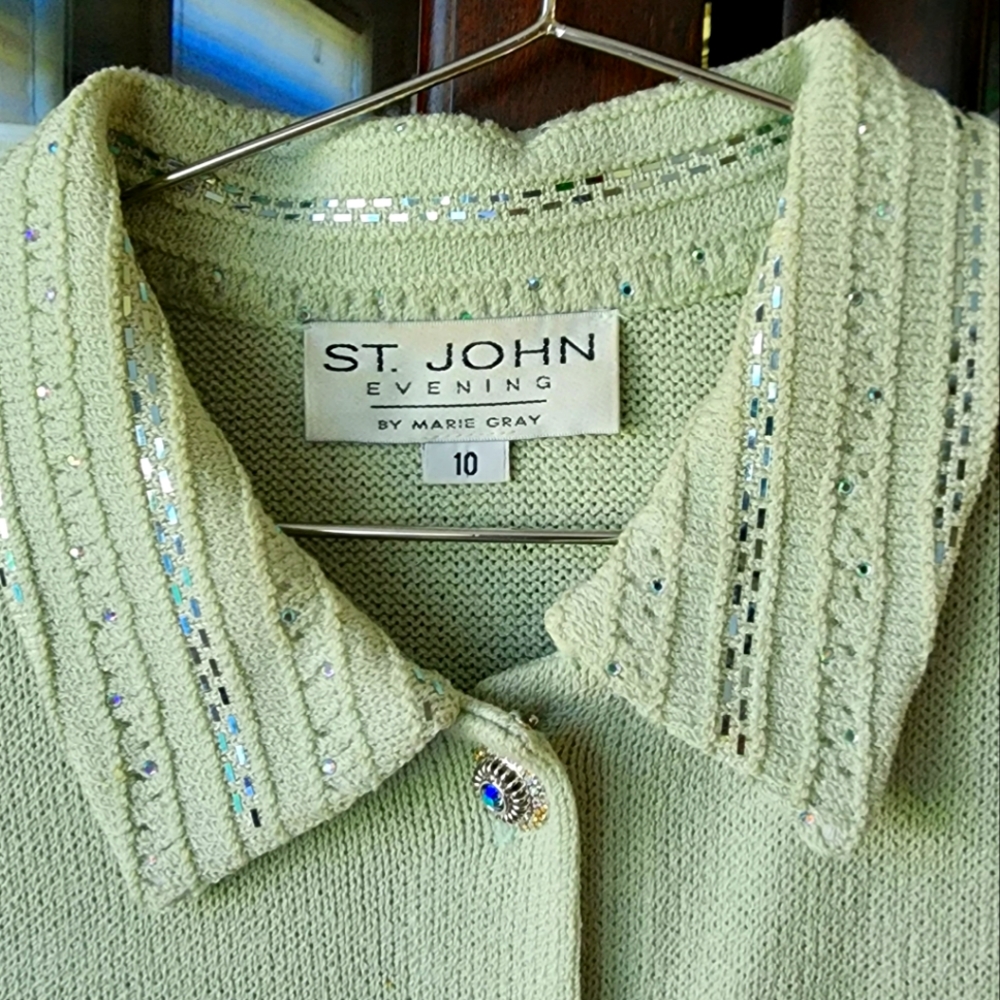St. John evening size 10 jacket and size 6 skirt light mint green color.